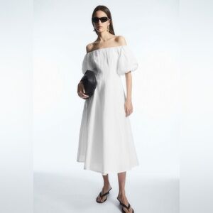 COS Off the Shoulder Puff Sleeve MIDI Dress